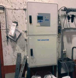 A TOC analyzer, BioTector B7000, on the plant wall.